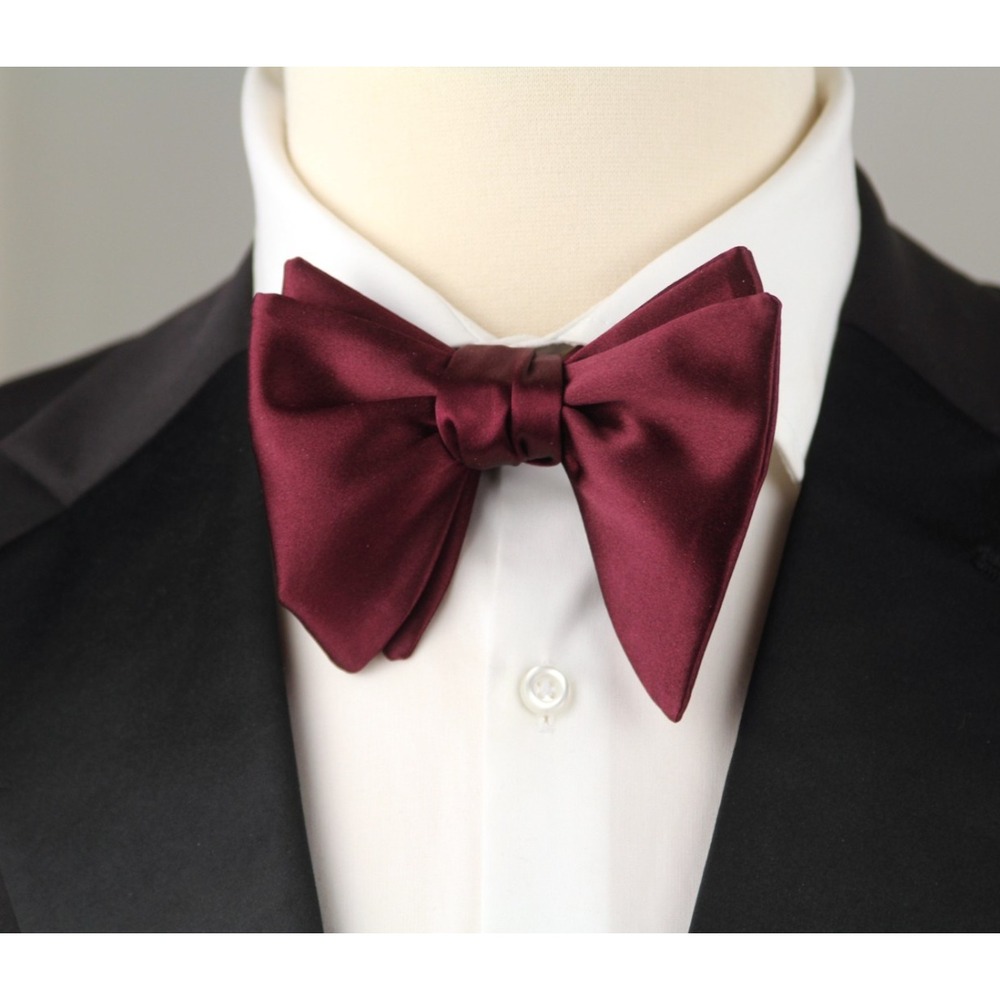 Men's Self-Tie Bow Tie 100%‎ Silk Big Butterfly Wine color Classic Formal